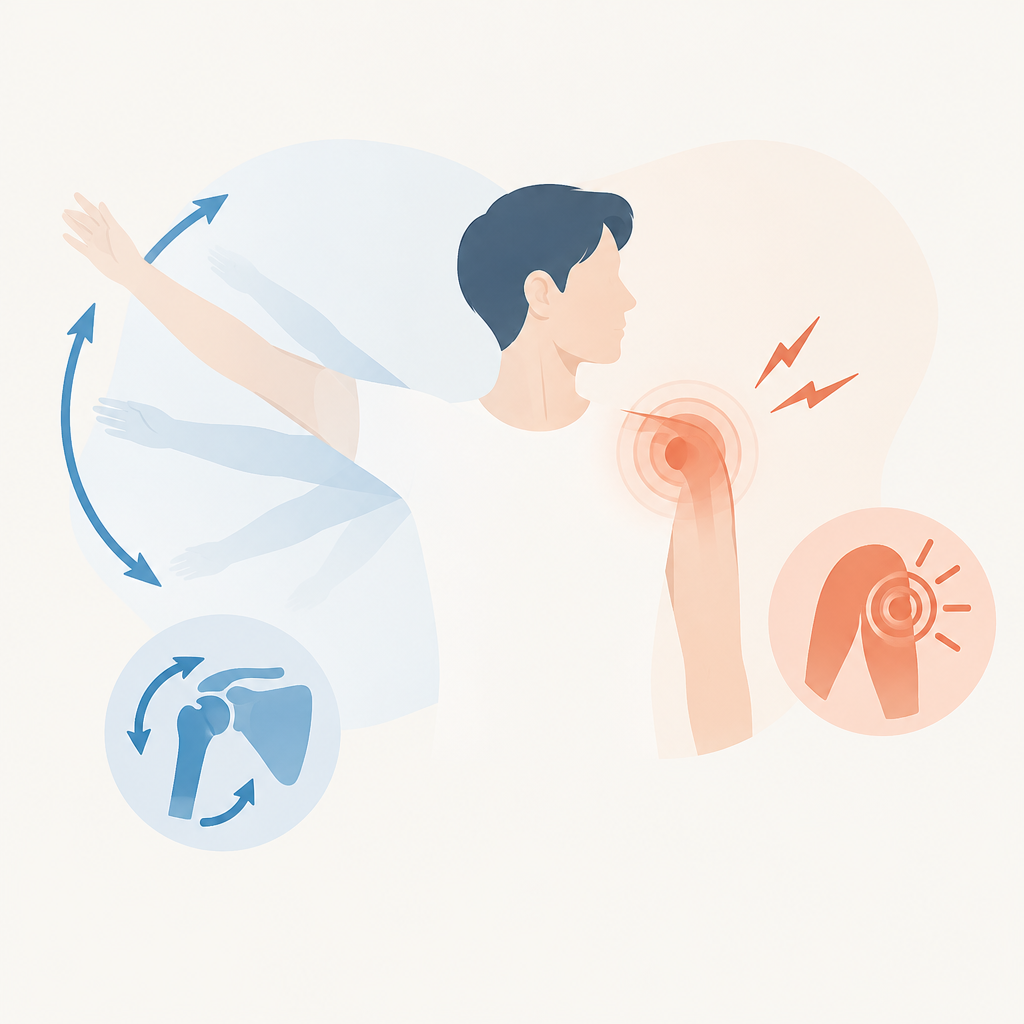 AI 생성 설명 이미지: 남부터미널역 근처병원 장덕 한방병원 | 오십견 정보에서 통증과 움직임 제한 구분하기